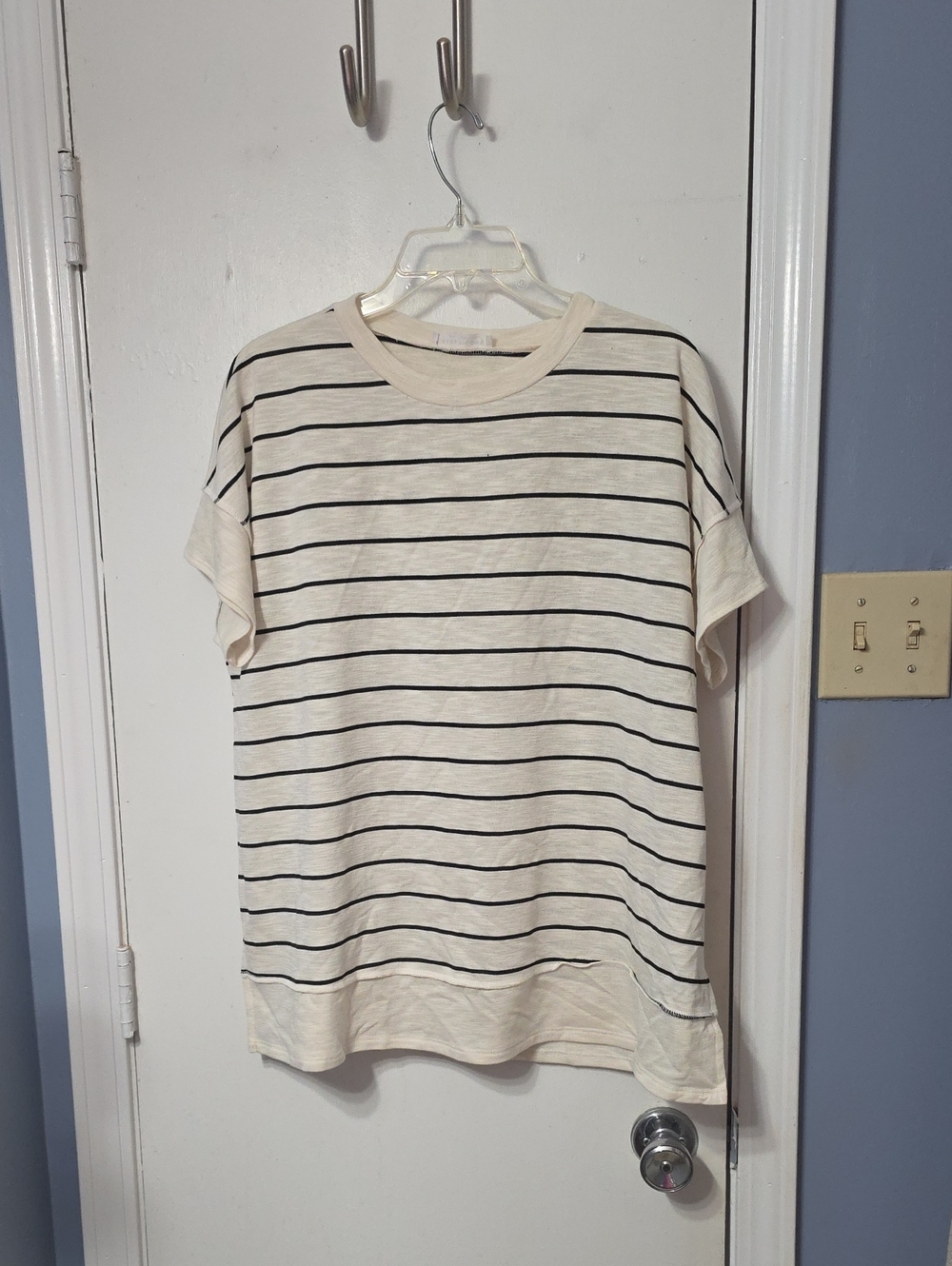 First Love Classic Cream Striped Short-Sleeve Crew Neck Shirt